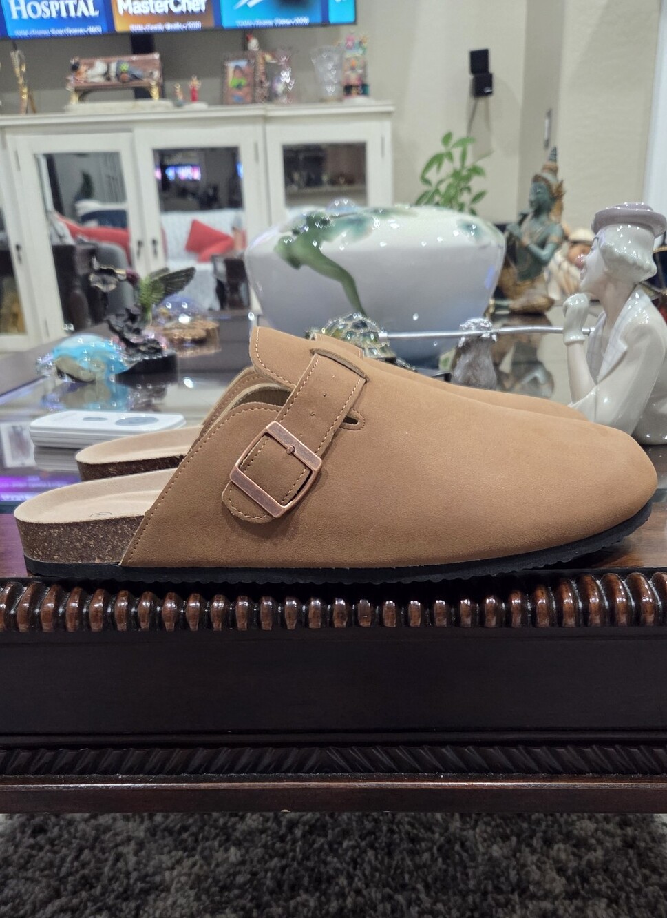 Men's Casual Slip-On Mule in Tan with Buckle